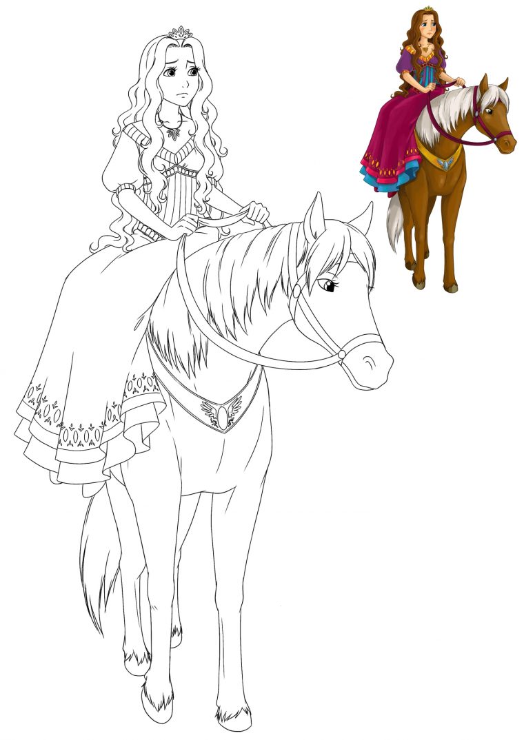 Coloriage À Imprimer : Une Belle Princesse Sur Son Cheval serapportantà Dessin A Imprimer Princesse