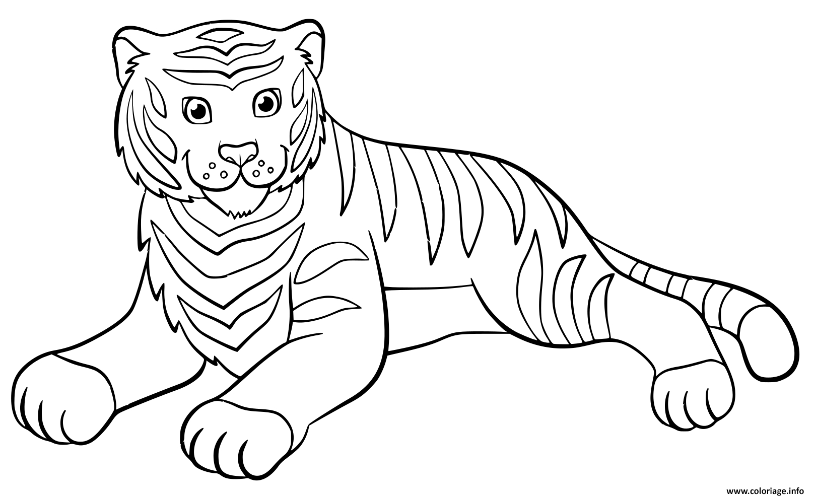 Coloriage Adorable Tigre Qui Se Repose Dessin Animaux De La Jungle À avec Coloriage Felin A Imprimer 