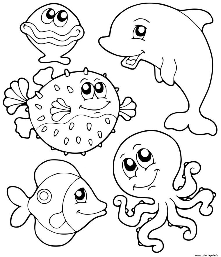 Coloriage Animaux De La Mer Monde Marin Poisson Dauphin Requin Dessin avec Coloriage Animaux A Imprimer