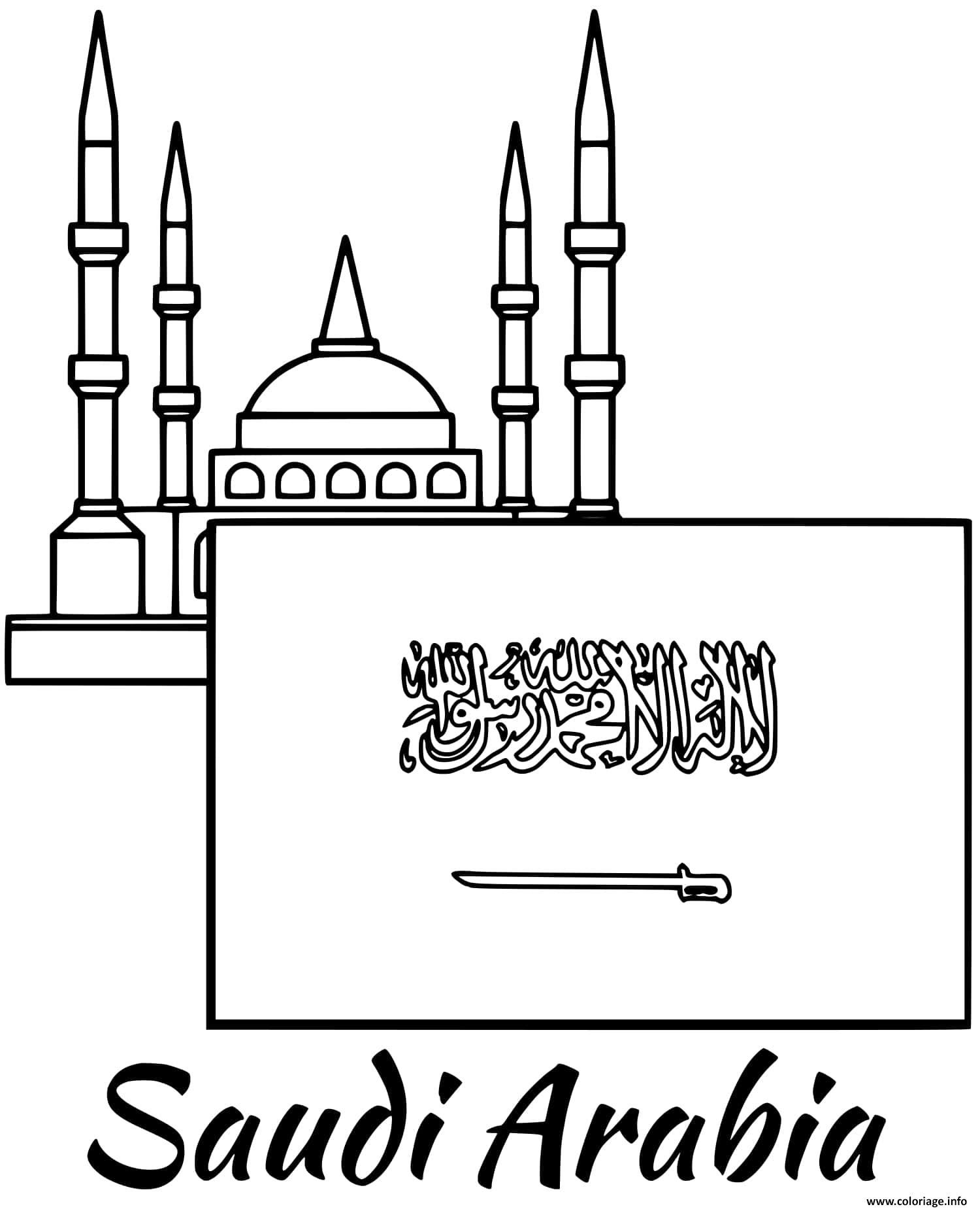 Coloriage Arabie Saoudite Drapeau Mosque Dessin Drapeau À Imprimer à Coloriage Portugal 