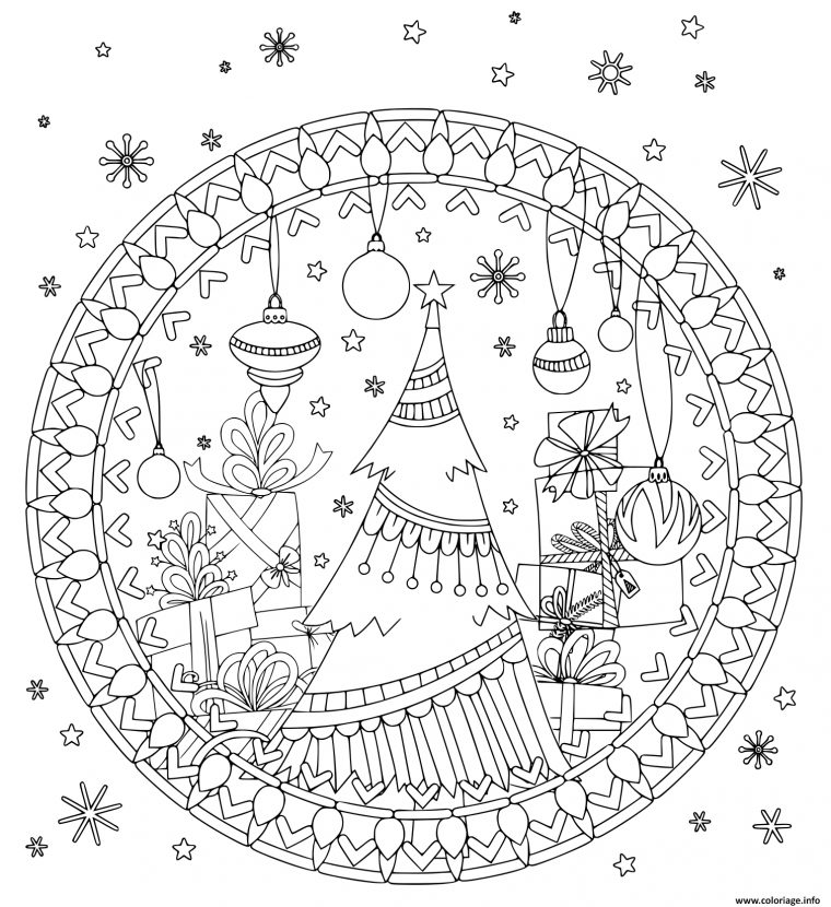 Coloriage Arbres De Noel Decoration Boites Cadeaux Dessin Noel Adulte À pour Imprimer Des Dessin De Noel