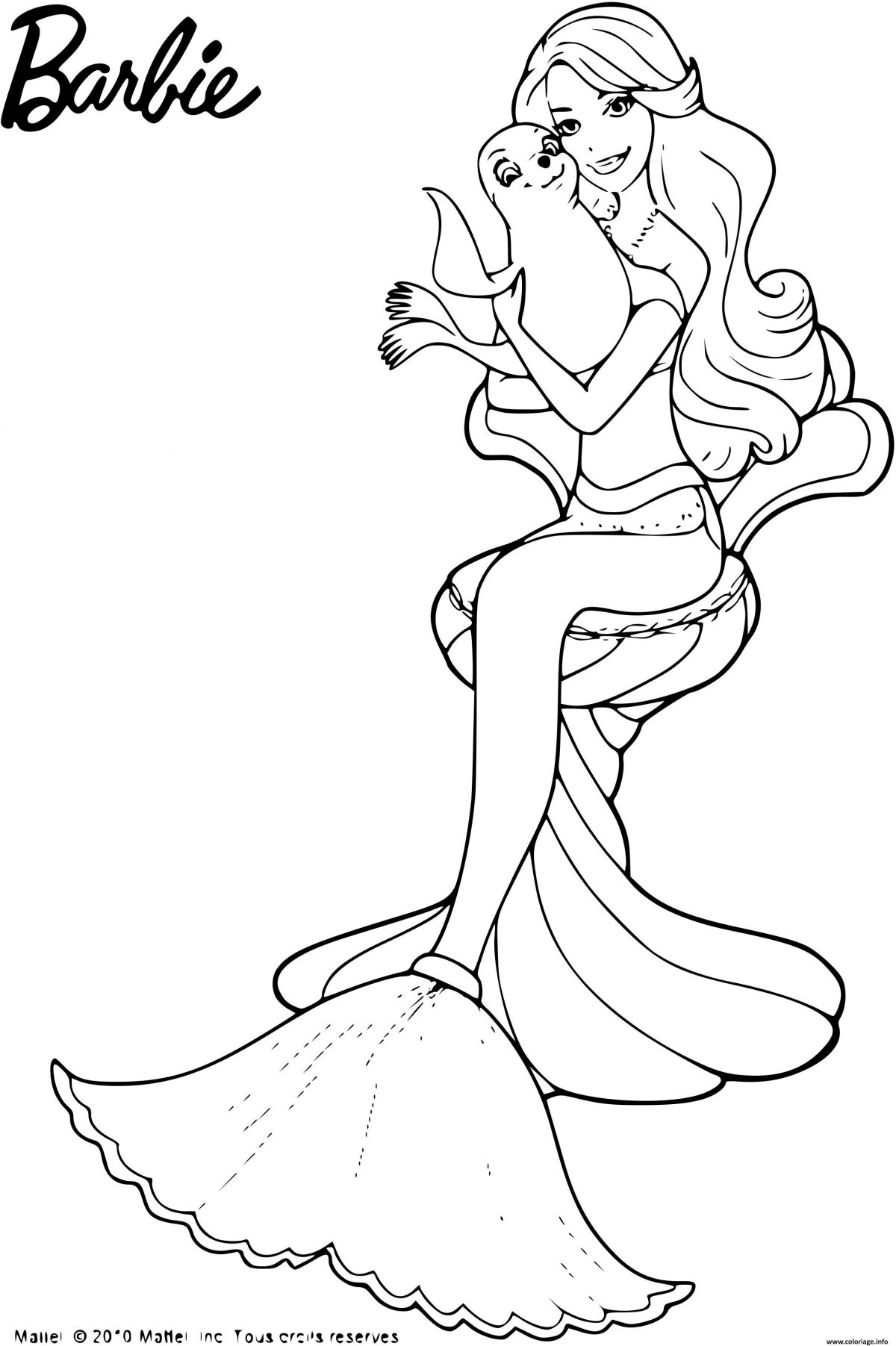 Coloriage Barbie Sirene Avec Un Bebe Phoque Dessin Barbie Sirene À Imprimer avec Coloriage Barbie