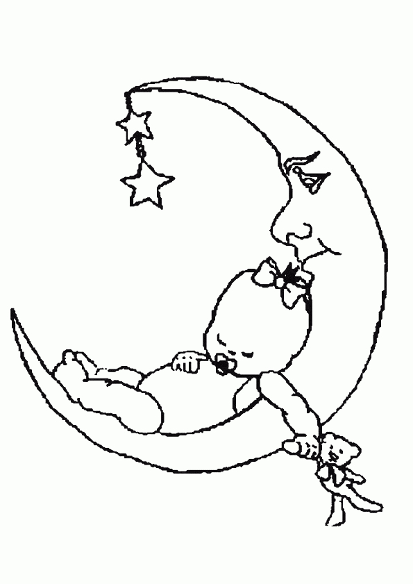 Coloriage Bébé Faisant Un Gros Dodo Sur La Lune pour Dessin De Lune A Imprimer 