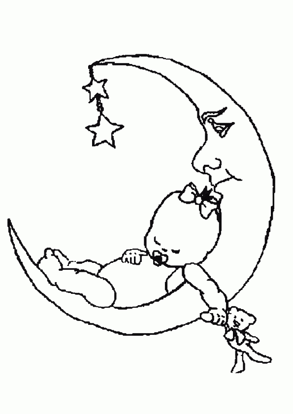 Coloriage Bébé Faisant Un Gros Dodo Sur La Lune serapportantà Lune Coloriage