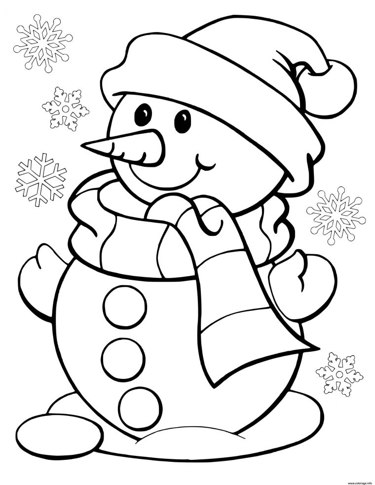 Coloriage Bonhomme De Neige Avec Des Flocons Dessin Bonhomme De Neige À intérieur Coloriage Flocon De Neige