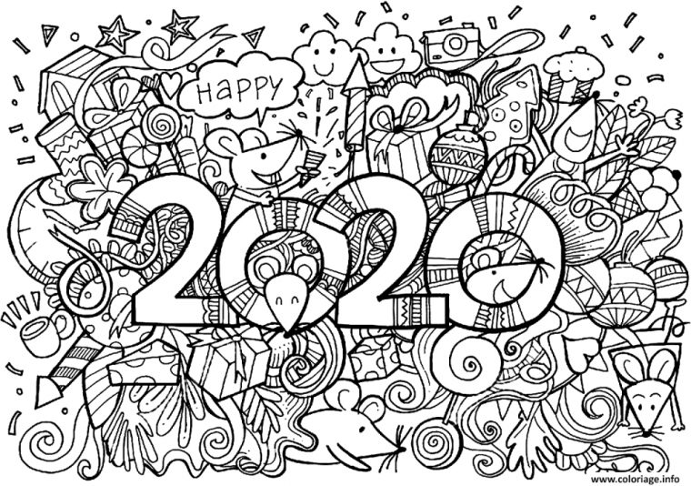 Coloriage Bonne Annee 2020 Nouvel An Lunaire De Nombreuses Souris À destiné Coloriage Bonne Annee