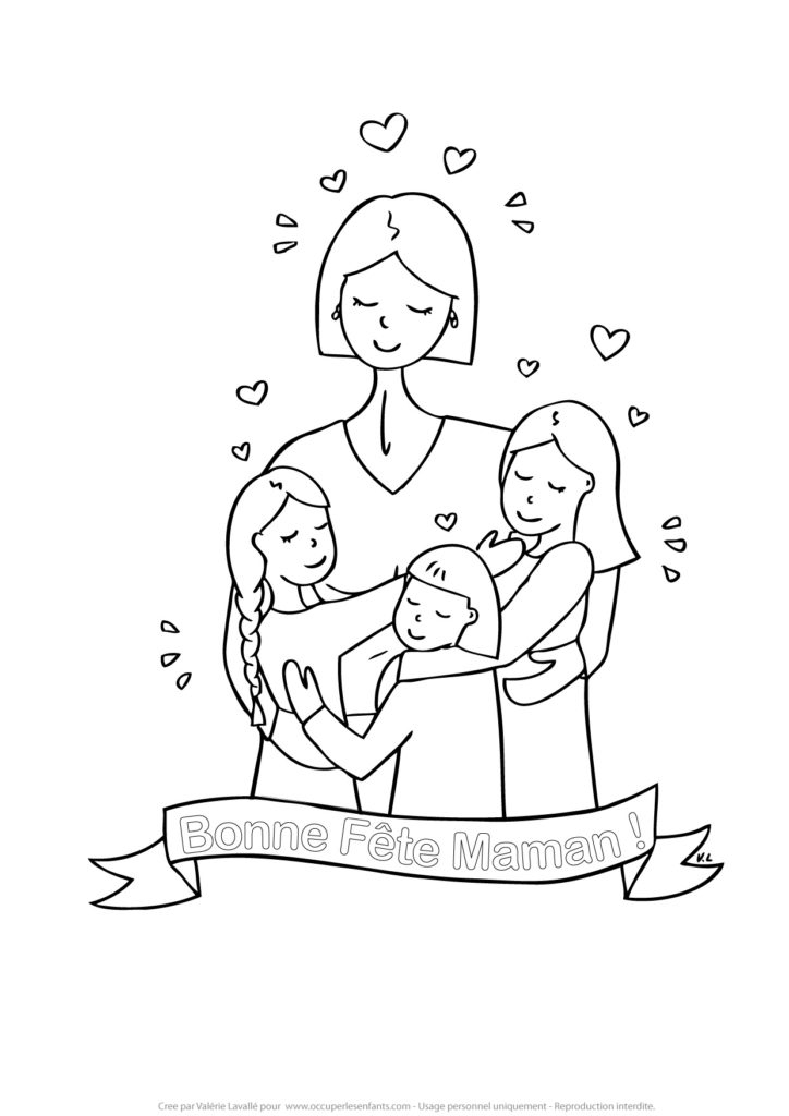 Coloriage Bonne Fete Maman De 3 Filles - Occuper Les Enfants serapportantà Bonne Fete Maman Dessin 