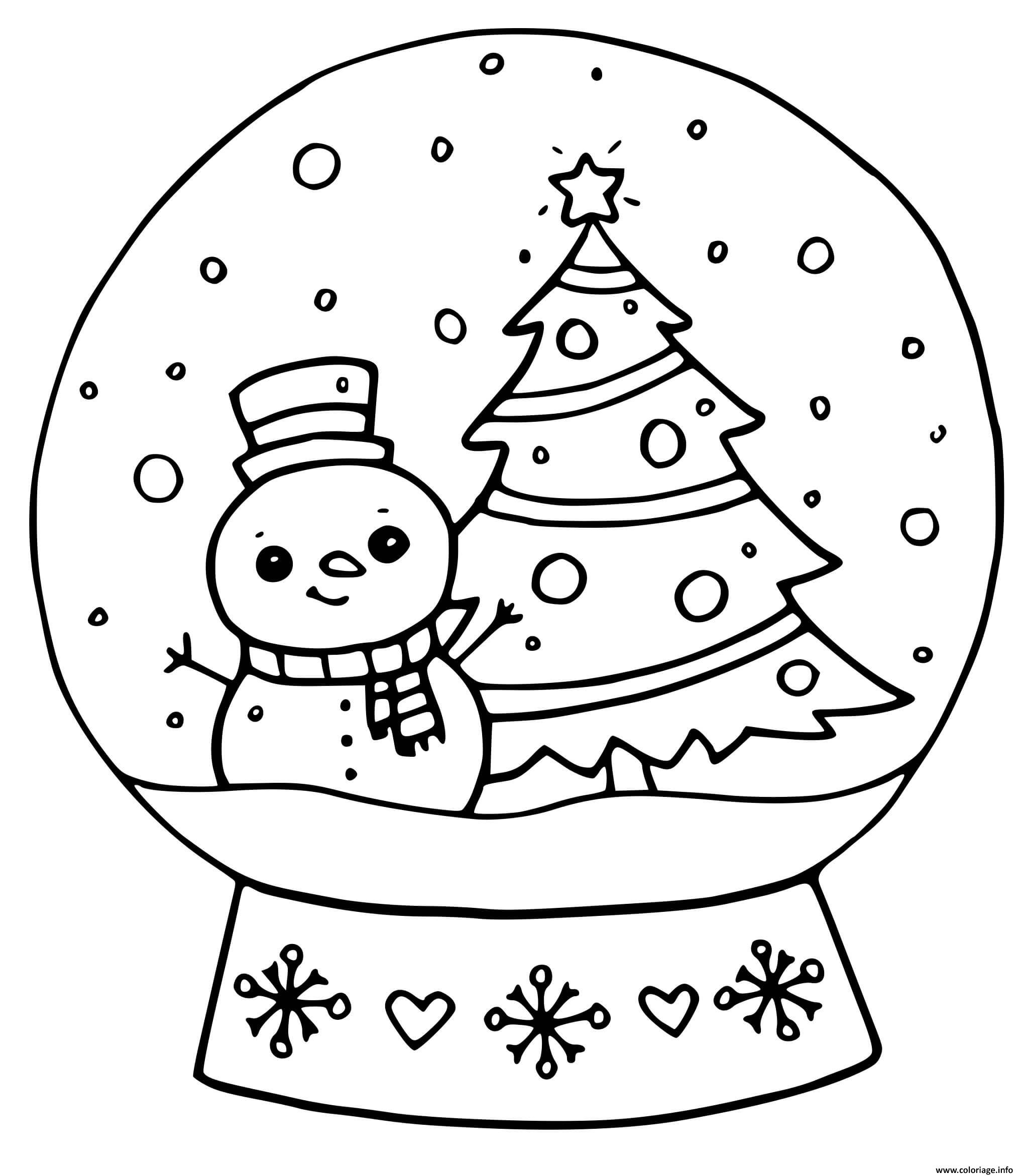 Coloriage Boule A Neige Decoration Noel Avec Sapin Et Bonhomme De Neige tout Dessins De Noël