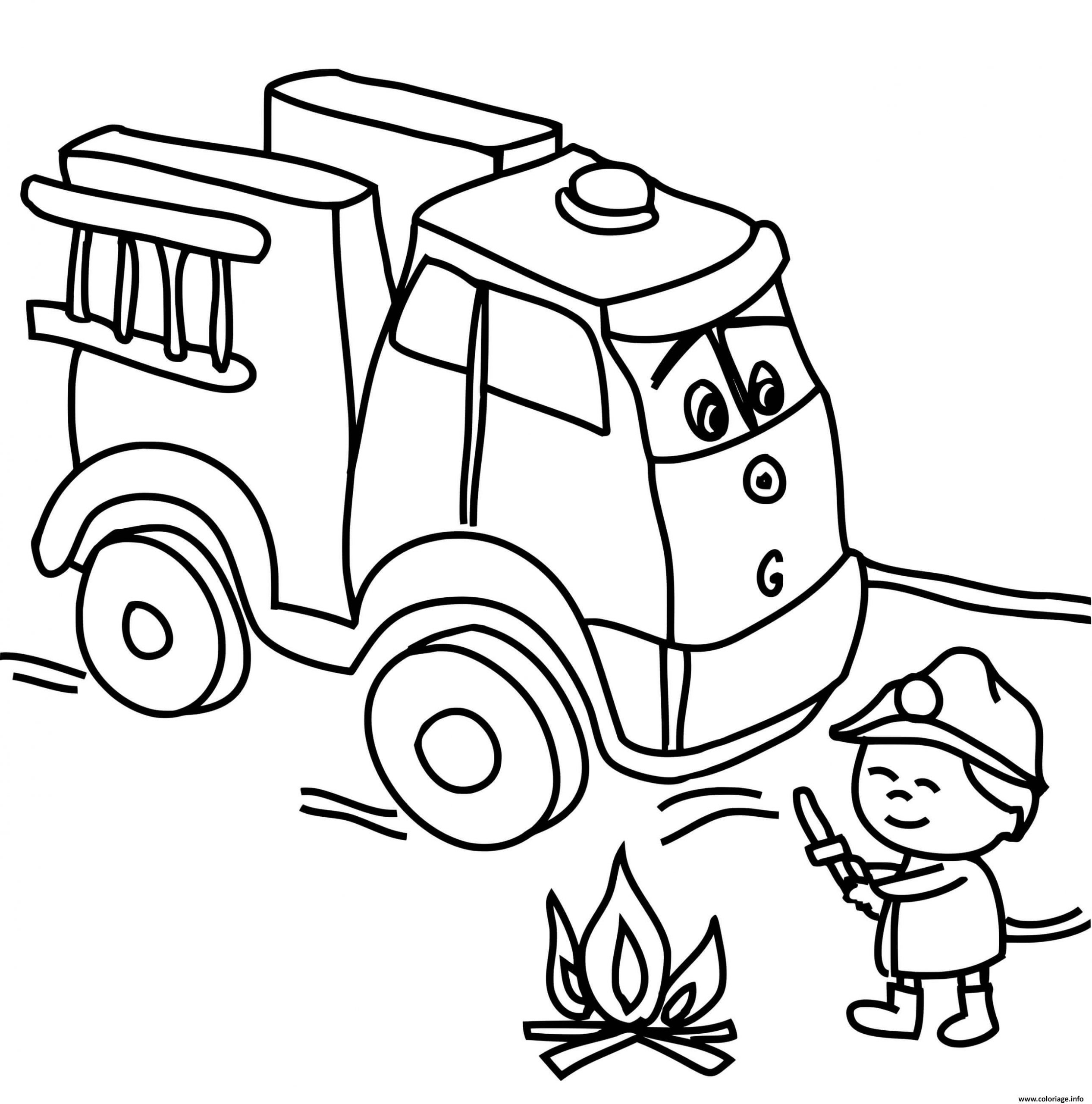 Coloriage Camion De Pompier Avec Un Enfant De La Maternelle Qui Eteint tout Dessin Camion De Pompier