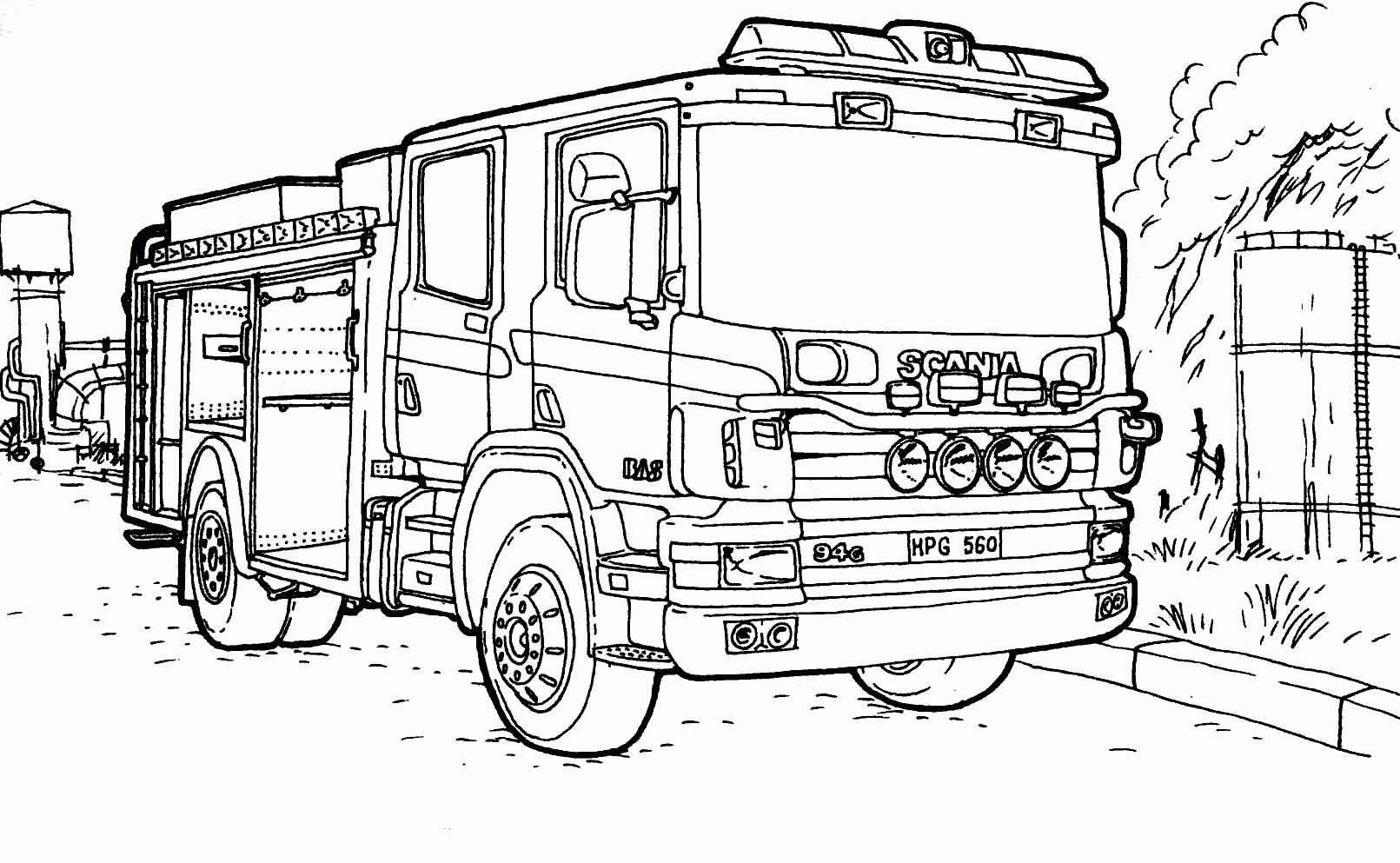 Coloriage - Camion De Pompiers Scania encequiconcerne Dessin De Pompier