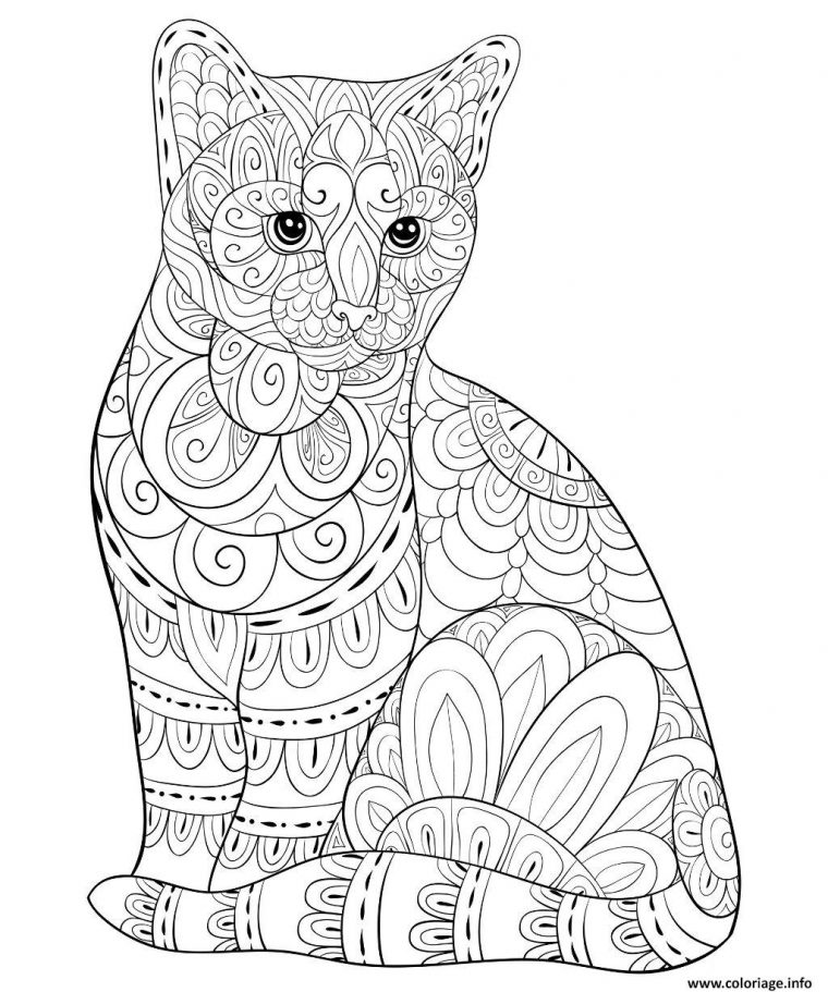 Coloriage Chat Avec Motifs Zentangle Dessin Chat À Imprimer concernant Dessins A Imprimer