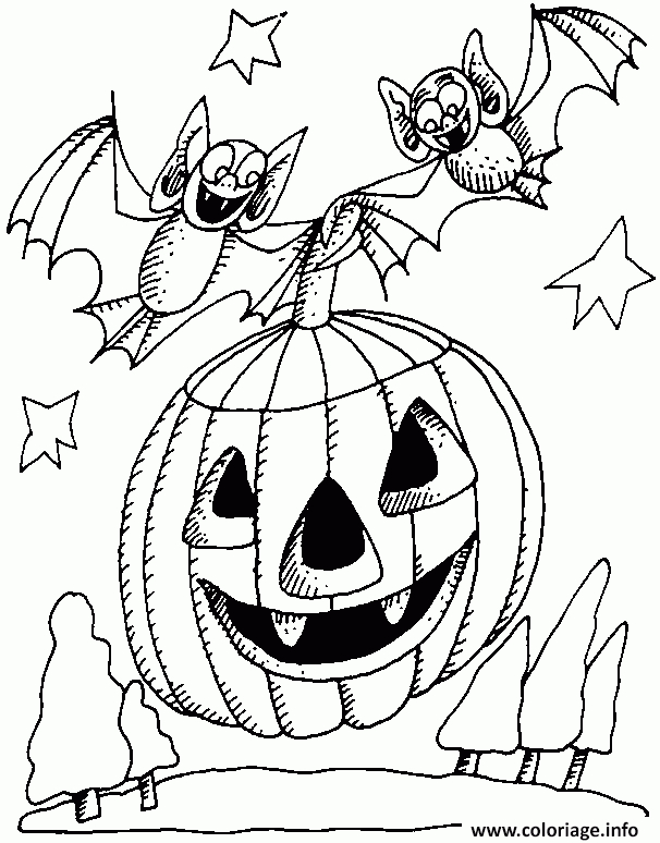 Coloriage Citrouille D Halloween Avec Deux Chauve Souris Dessin Souris destiné Coloriage Halloween Gratuit 