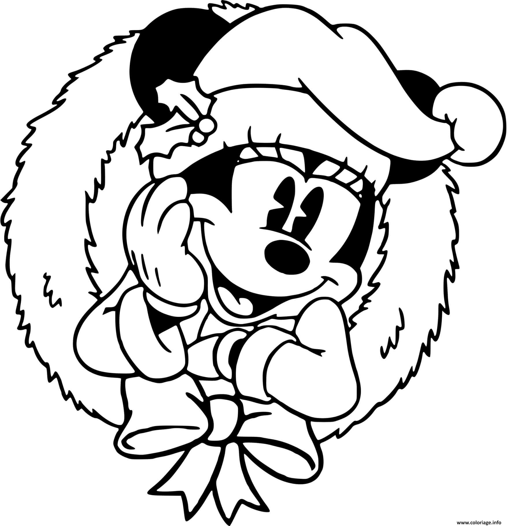 Coloriage Classic Minnie In A Wreath Dessin Noel Disney À Imprimer concernant Coloriage Noël 
