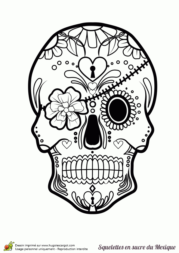 Coloriage Crâne En Sucre Mexicain, Bandeau Et Fleurs tout Squelette A Colorier 