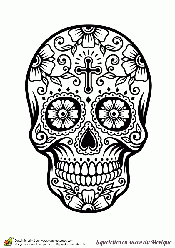 Coloriage Crâne En Sucre Mexicain, Multiple Fleurs serapportantà Squelette A Colorier 