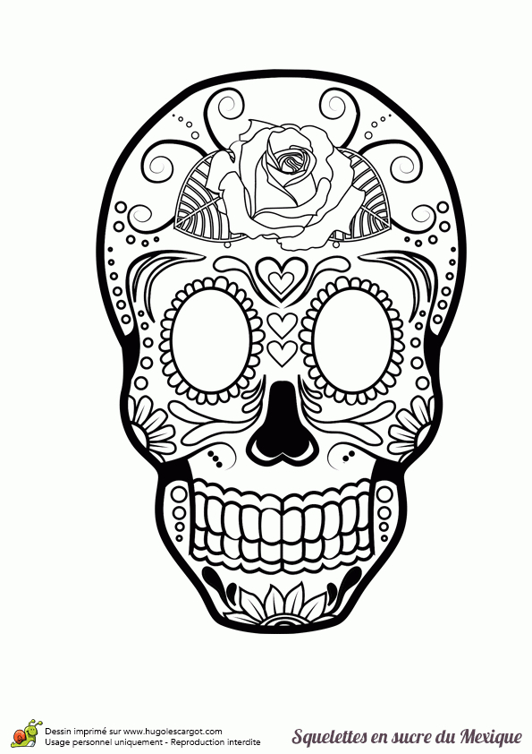 Coloriage Crâne En Sucre Mexicain, Rose Fleurie pour Coloriage Tete De Mort Mexicaine