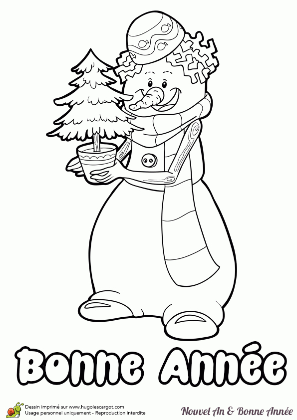 Coloriage De Bonne Année De Monsieur Bonhomme De Neige intérieur Coloriage Bonne Annee 