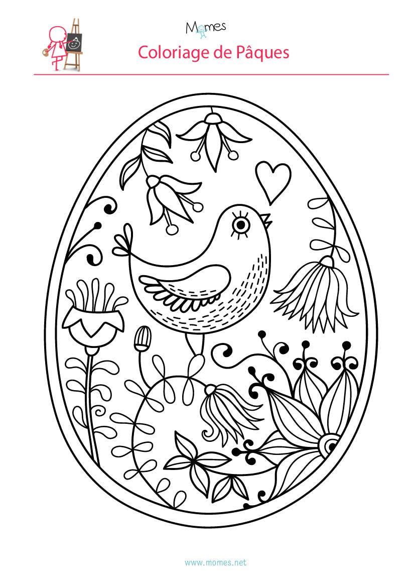 Coloriage De L&amp;#039;Oeuf De Pâques À L&amp;#039;Oiseau  Momes concernant Coloriage De Paques A Imprimer 