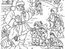 Coloriage De Noel - Le Pere Noel Distribue Des Cadeaux Aux Enfants à Dessin Du Pere Noel A Imprimer