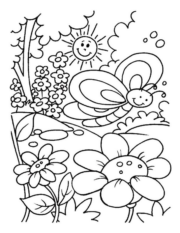 Coloriage De Printemps, Dessin Paysage De Printemps Pour Colorier À à Dessin De Printemps