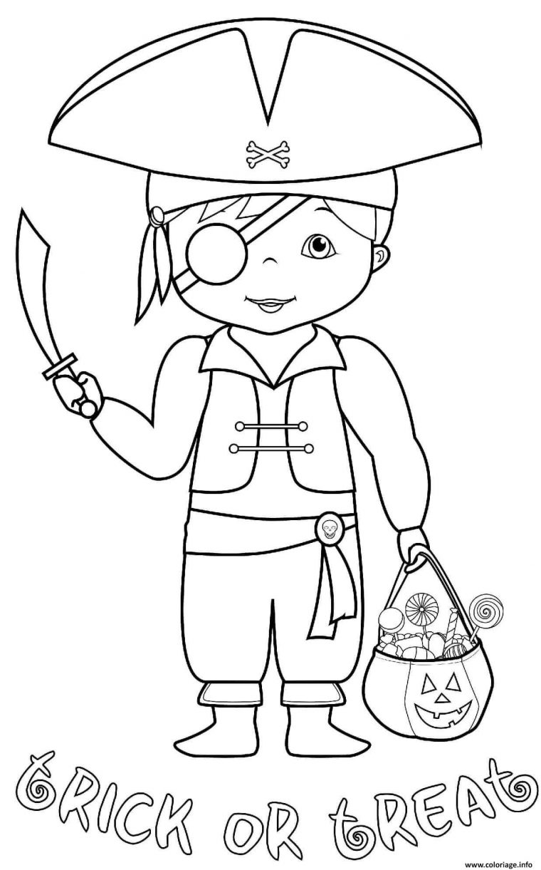 Coloriage Deguisement Costume De Pirate Halloween Avec Des Friandises serapportantà Coloriage Fée Pirate