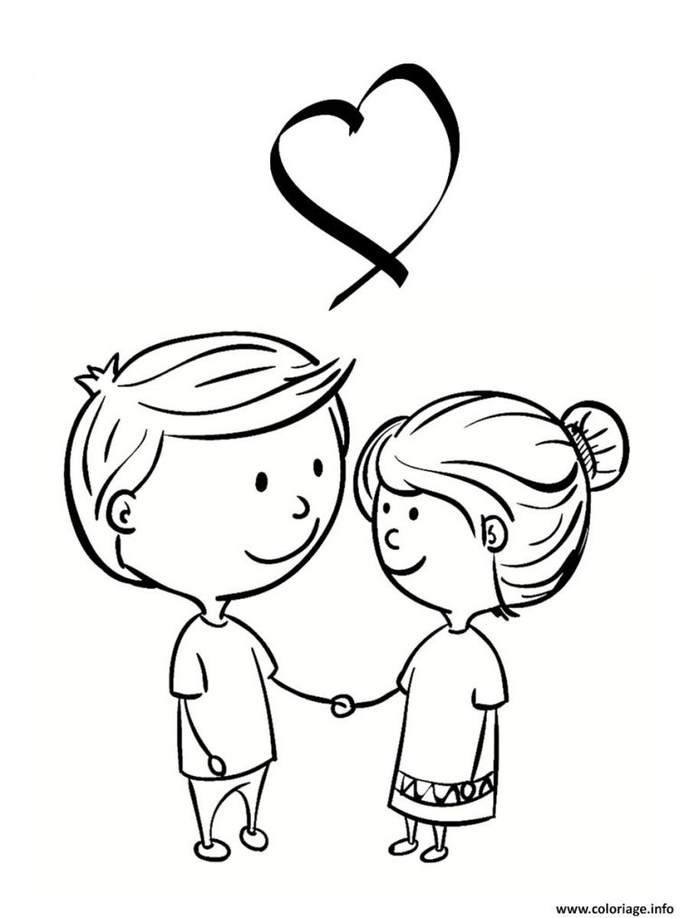 Coloriage Deux Amoureux Saint Valentin Dessin St-Valentin À Imprimer concernant Coloriage D Amour