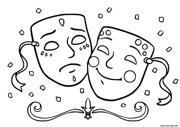 Coloriage Deux Masques De Carnaval Triste Et Joyeux – Jecolorie dedans Masque De Carnaval Dessin