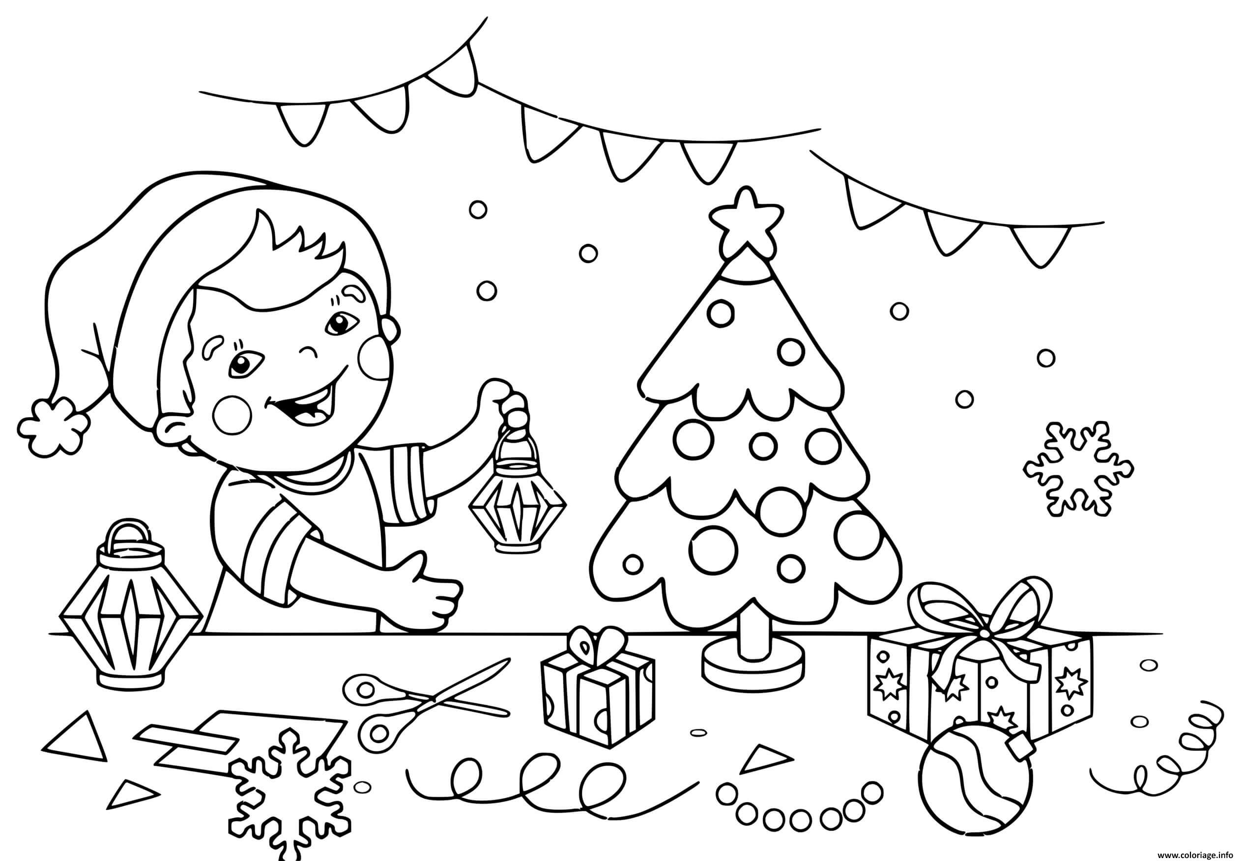 Coloriage Enfant Prepare Decoration De Noel Maternelle Dessin Noel encequiconcerne Décoration De Noel À Imprimer