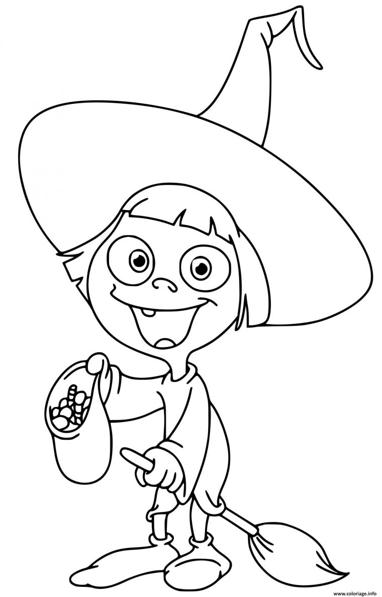 Coloriage Enfant Sorcier Avec Des Bonbons Dessin Halloween À Imprimer concernant Coloriage Enfants