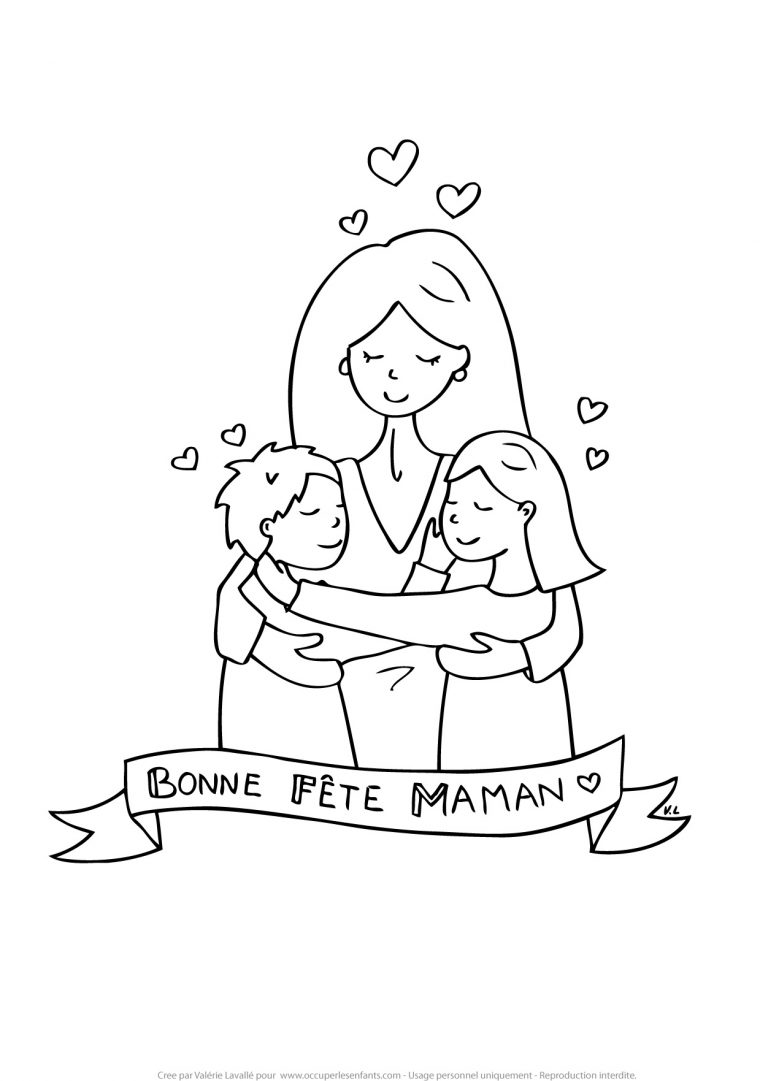 Coloriage Fete Des Meres, Maman D'1 Fille Et 1 Garçon – Occuper Les Enfants dedans Dessin Fete