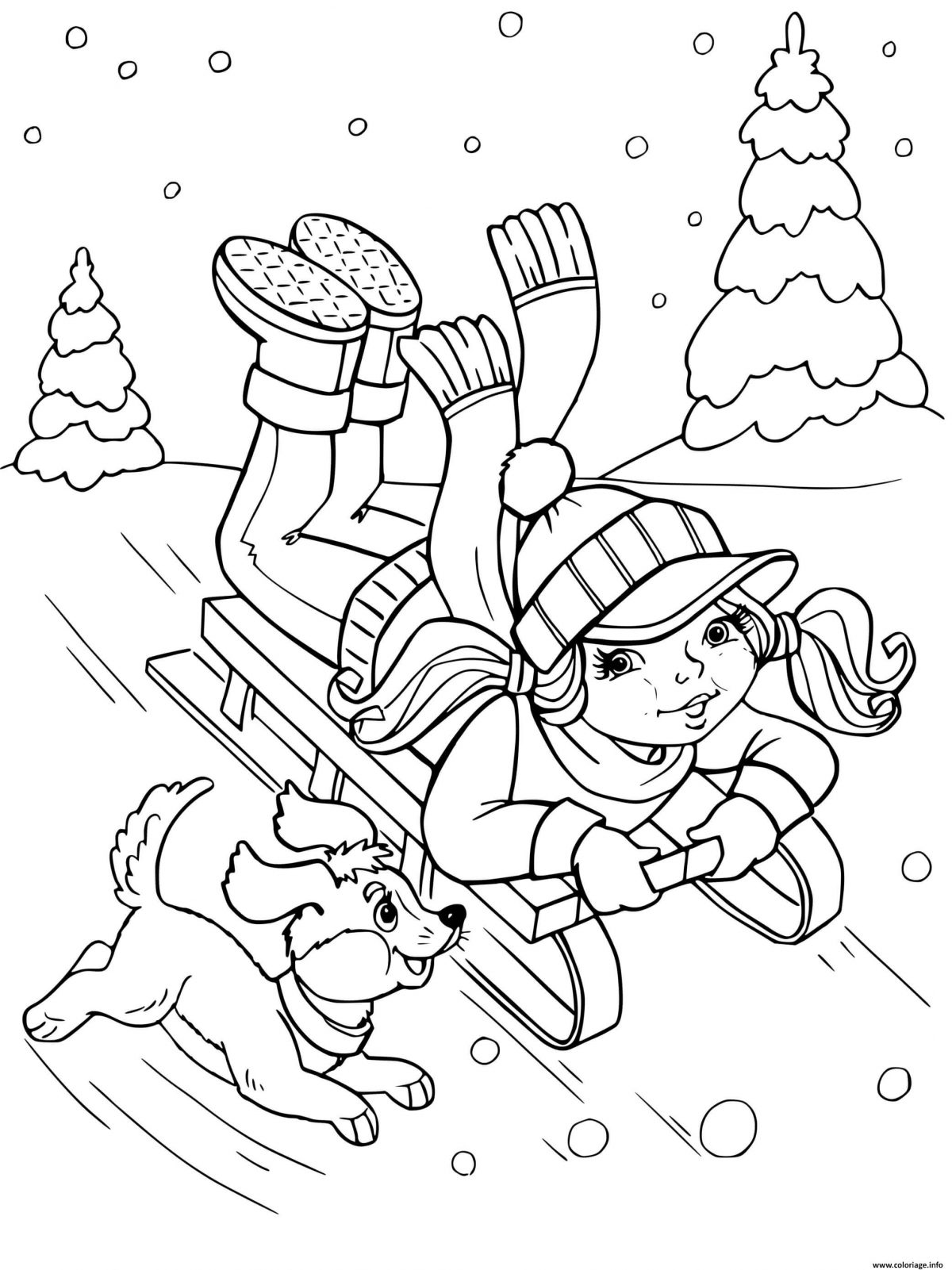 Coloriage Fille Avec Un Chiot En Traineau Dessin Hiver À Imprimer tout Coloriage Hiver