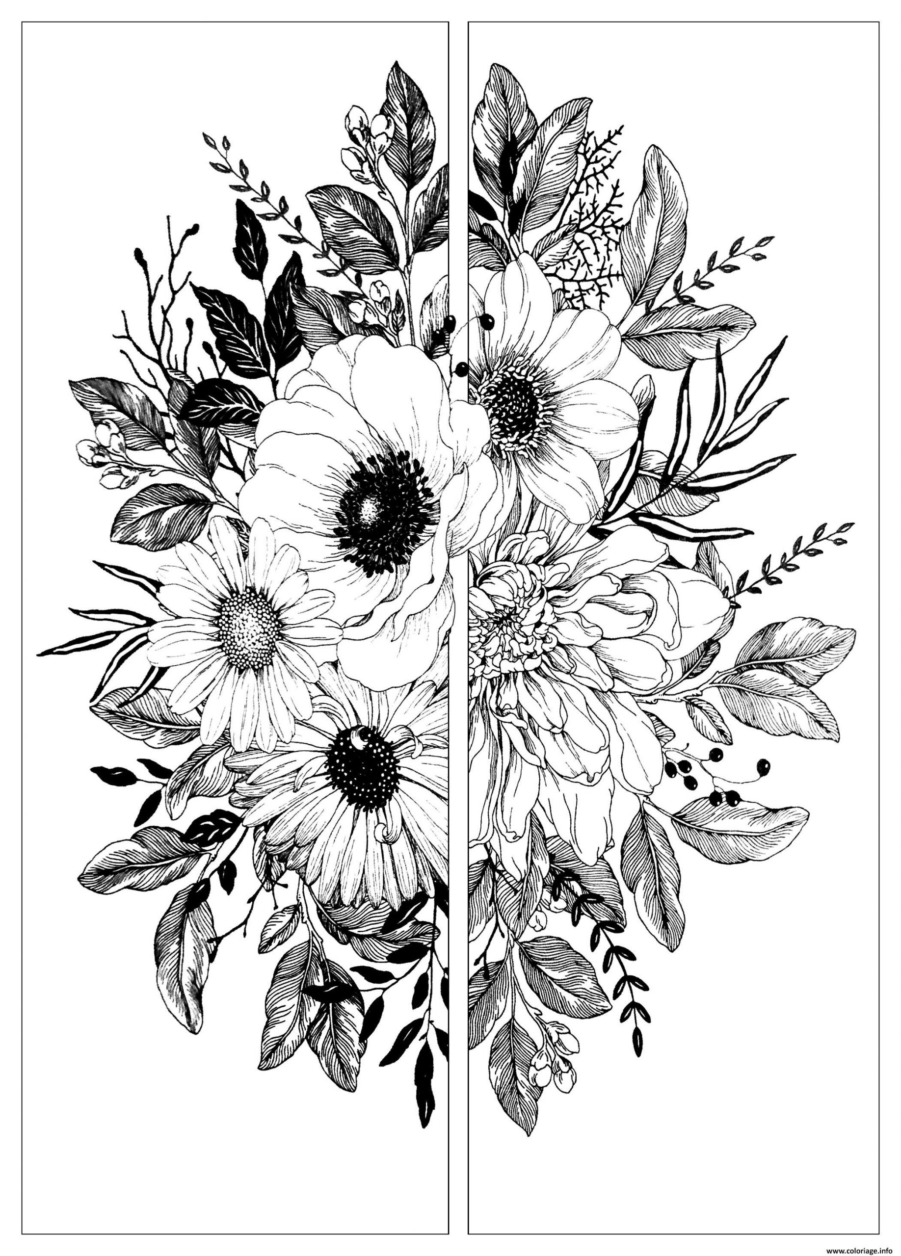 Coloriage Fleurs Deux Parties Dessin Bouquet De Fleurs À Imprimer dedans Coloriage De Fleurs À Imprimer 