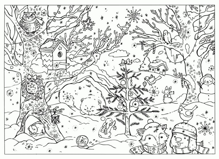 Coloriage – Forêt Dhiver pour Coloriage De Foret A Imprimer