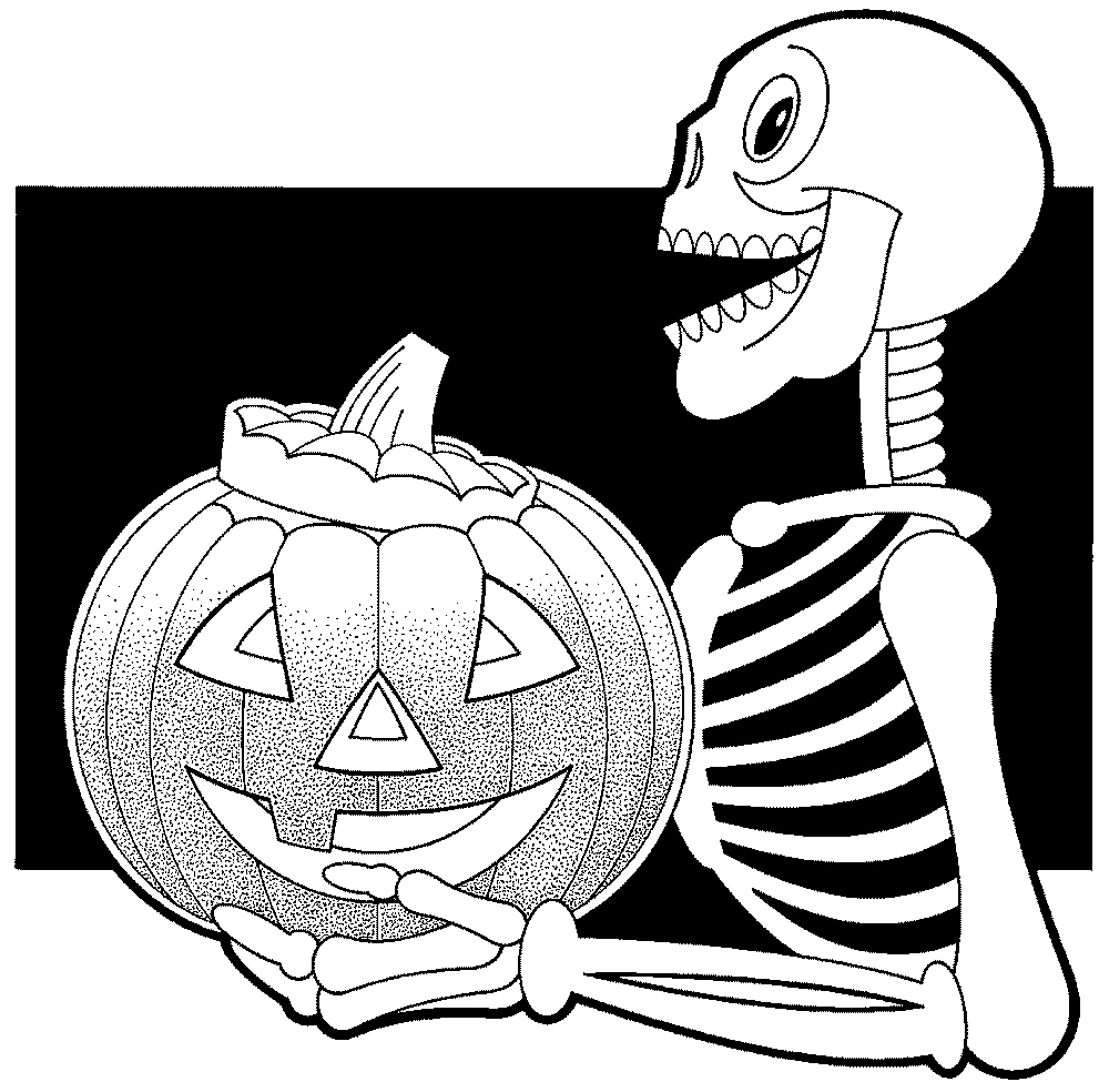 Coloriage  Halloween, Citrouille Et Sorcière  Squelette- à Coloriage Halloween Citrouille 