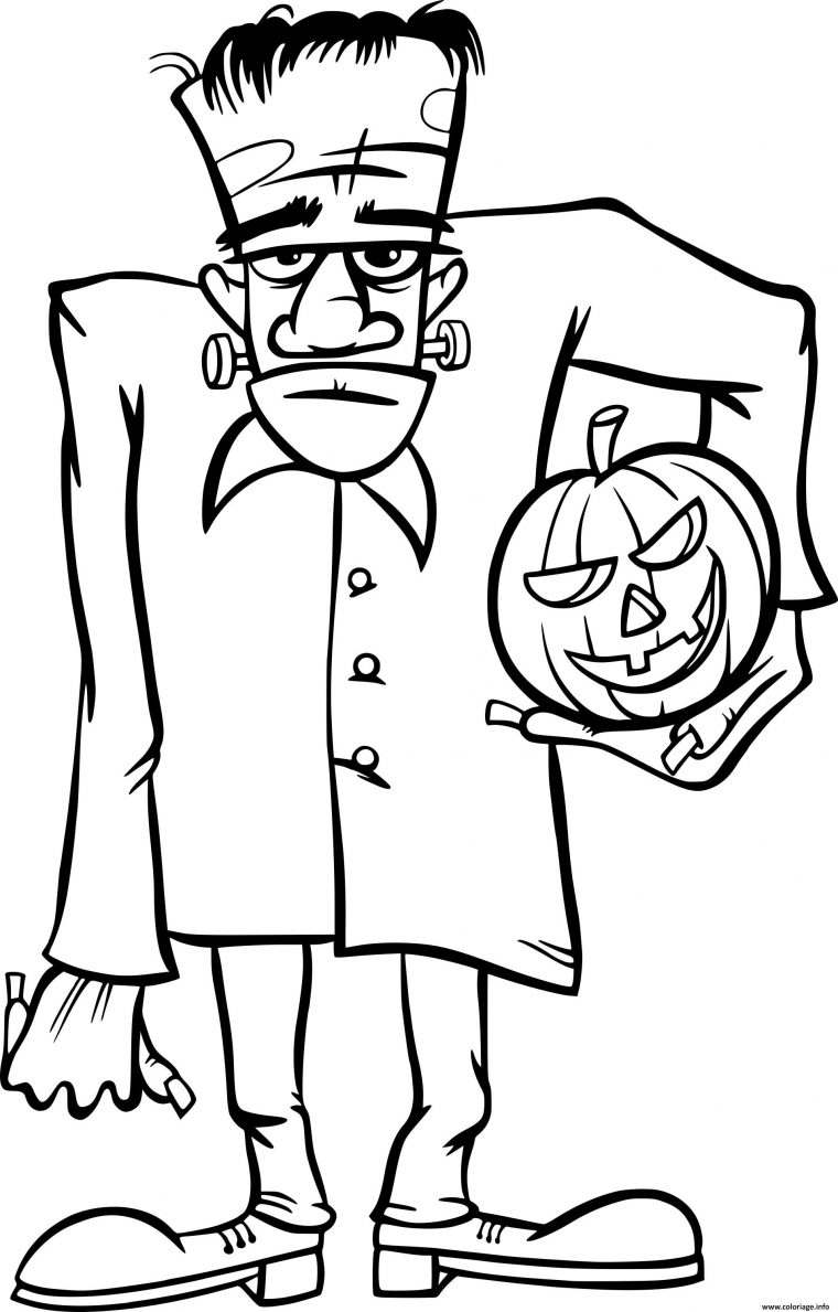 Coloriage Halloween Frankenstein Avec Une Citrouille Dessin Monstre À destiné Dessin Halloween Facile