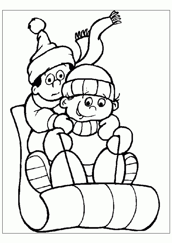 Coloriage Hiver Des Enfants Sur La Luge tout Dessin Hiver 