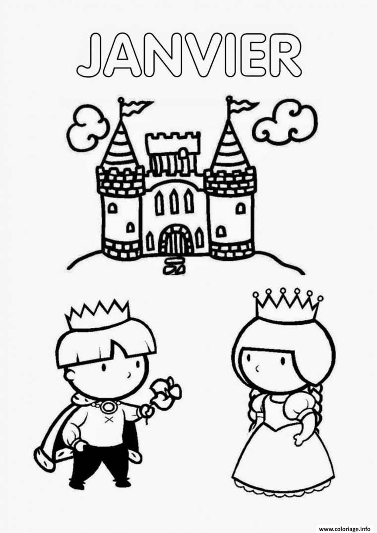 Coloriage Janvier Chateau Prince Et Princesse Dessin Janvier À Imprimer avec Chateau De Princesse À Colorier