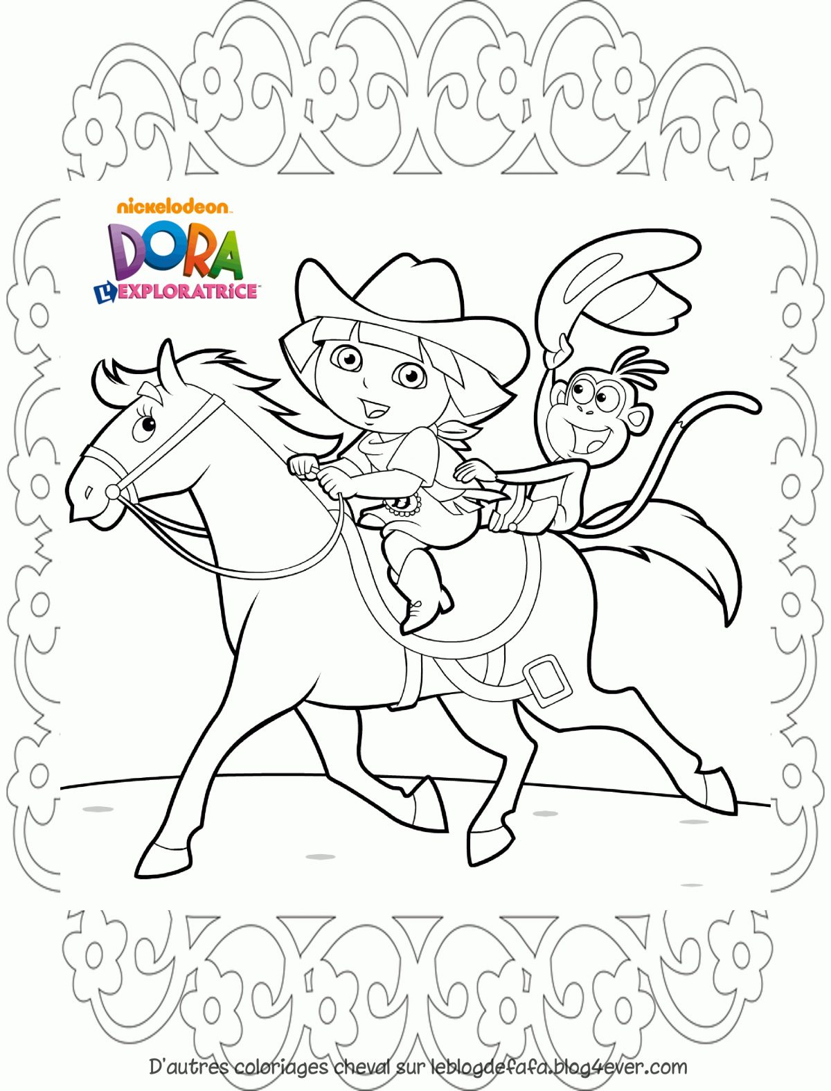 Coloriage + Jeu Gratuit Cheval Dora L'Exploratrice Et Son Poney - Le intérieur Jeux De Dora Coloriage Gratuit