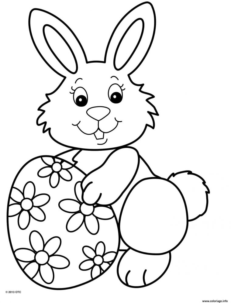 Coloriage Jolie Lapin Souriant Avec Un Oeuf De Paques Motif Fleurs dedans Coloriage Lapin De Pâques