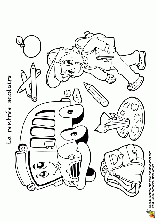 Coloriage La Rentrée Scolaire Bus Et Fournitures à Coloriage Classe 