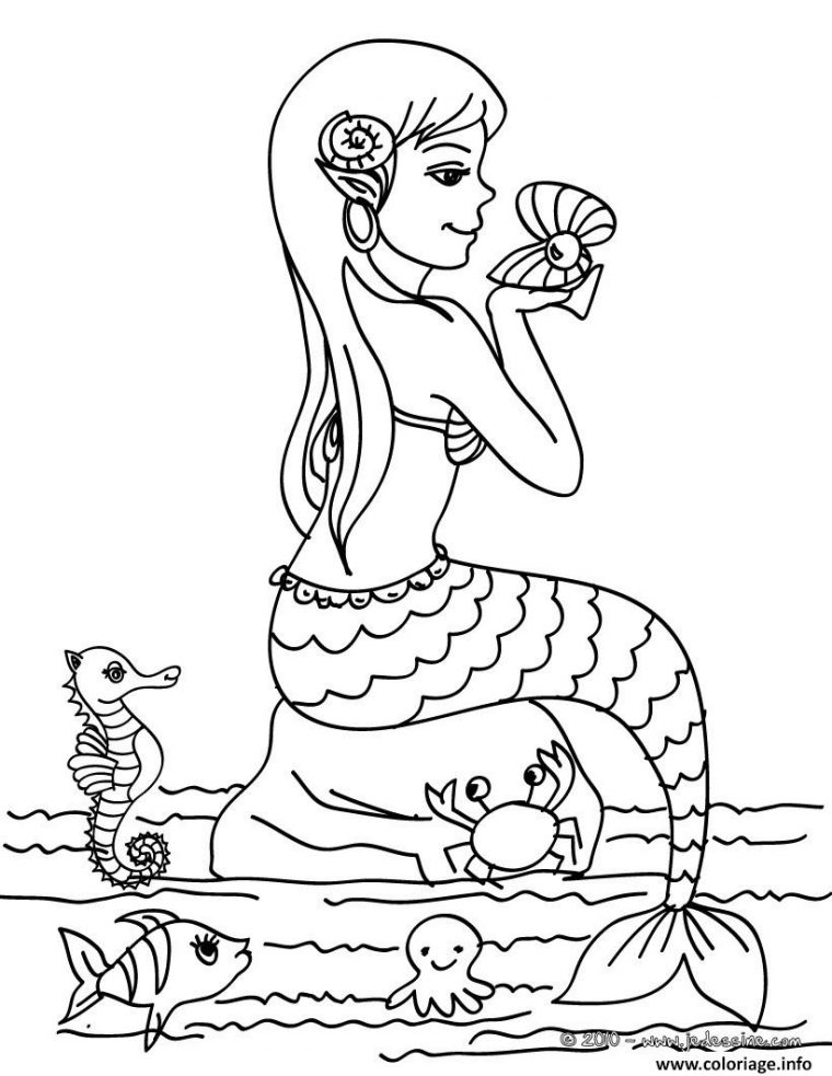 Coloriage La Sirene Sur Une Roche Avec Les Animaux De La Mer Dessin à Coloriage Sur La Mer À Imprimer