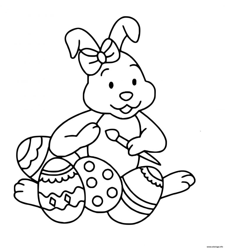 Coloriage Lapin De Paques Et Oeufs Facile Maternelle Dessin Paques pour Coloriage De Poussin