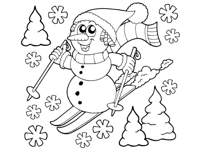 Coloriage : Le Bonhomme De Neige Fait Du Ski serapportantà Dessiner Un Bonhomme De Neige