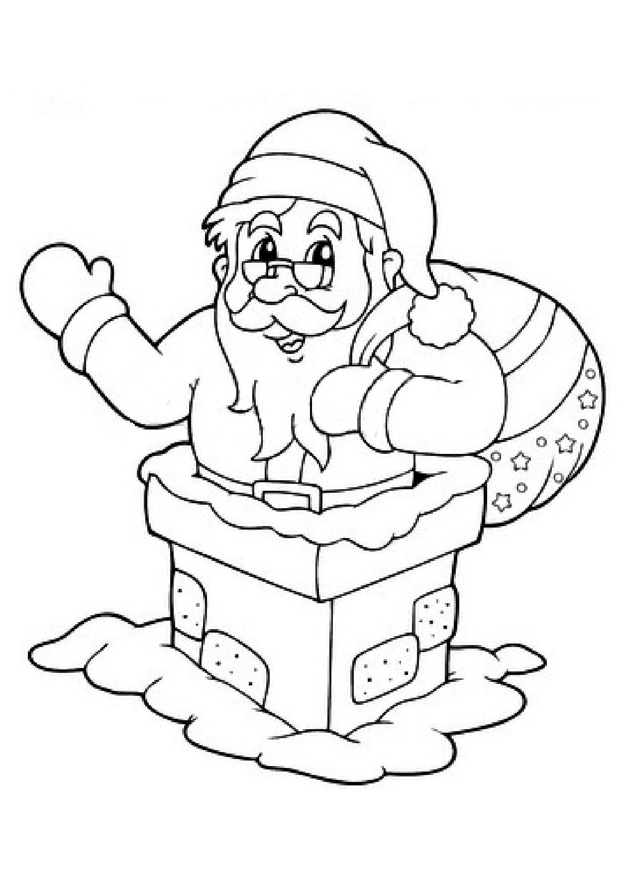 Coloriage - Le Père Noël Dans La Cheminée destiné Coloriage Noël