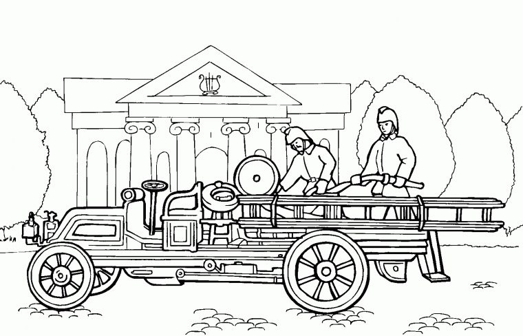 Coloriage – Le Premier Camion De Pompiers intérieur Coloriage Pompier