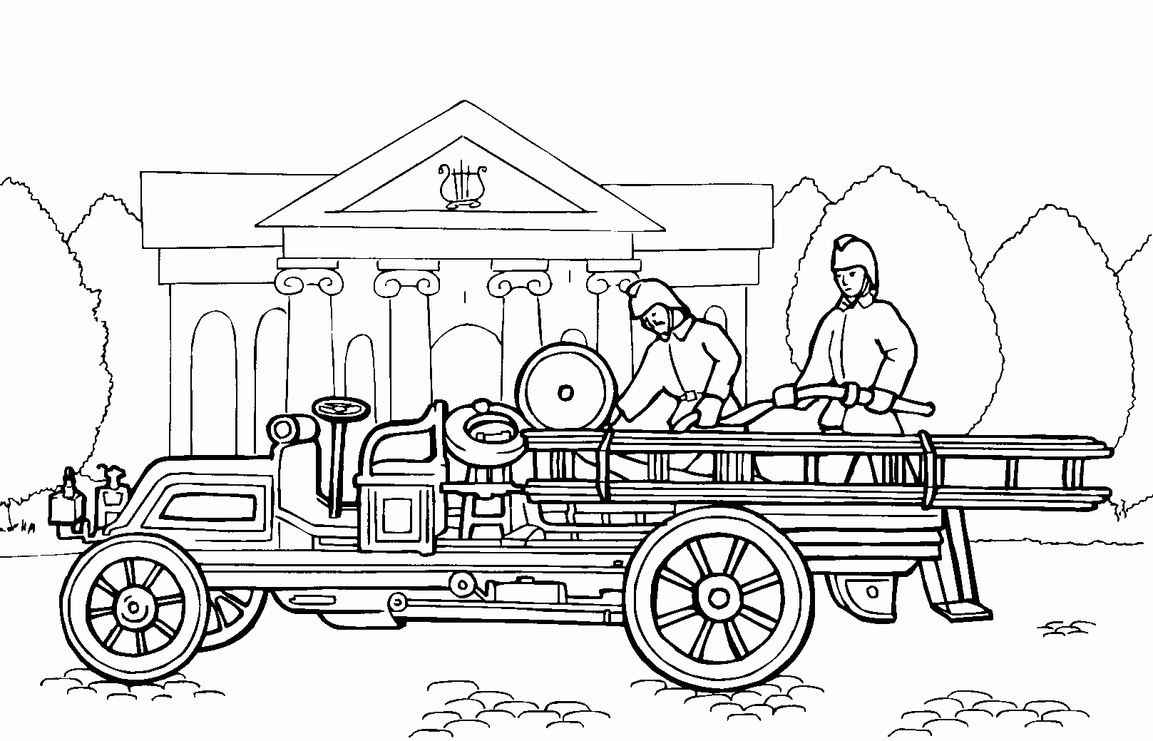 Coloriage - Le Premier Camion De Pompiers intérieur Coloriage Pompier 