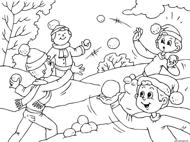 Coloriage Les Enfants Jouent A La Bataille De Neige En Hiver Dessin concernant Coloriages Enfants