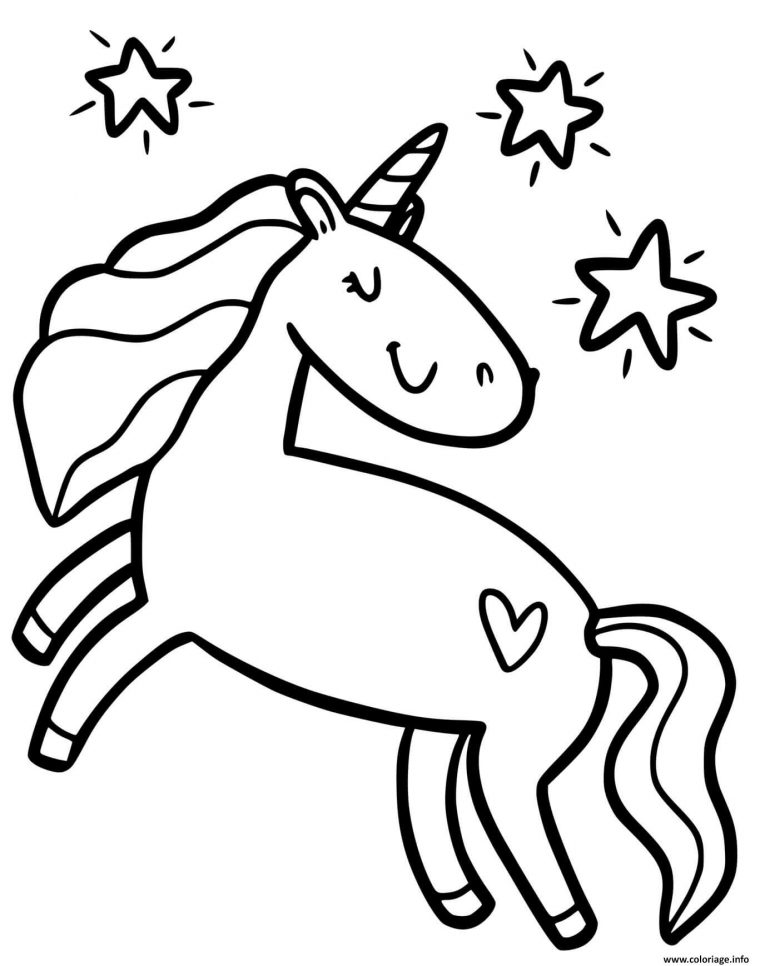 Coloriage Licorne Avec Des Etoiles Pour Enfants Prescolaire Dessin à Coloriage Enfants