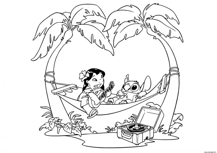 Coloriage Lilo And Stich En Vacances Avec De La Musique Dessin Stitch À intérieur Coloriage Surf