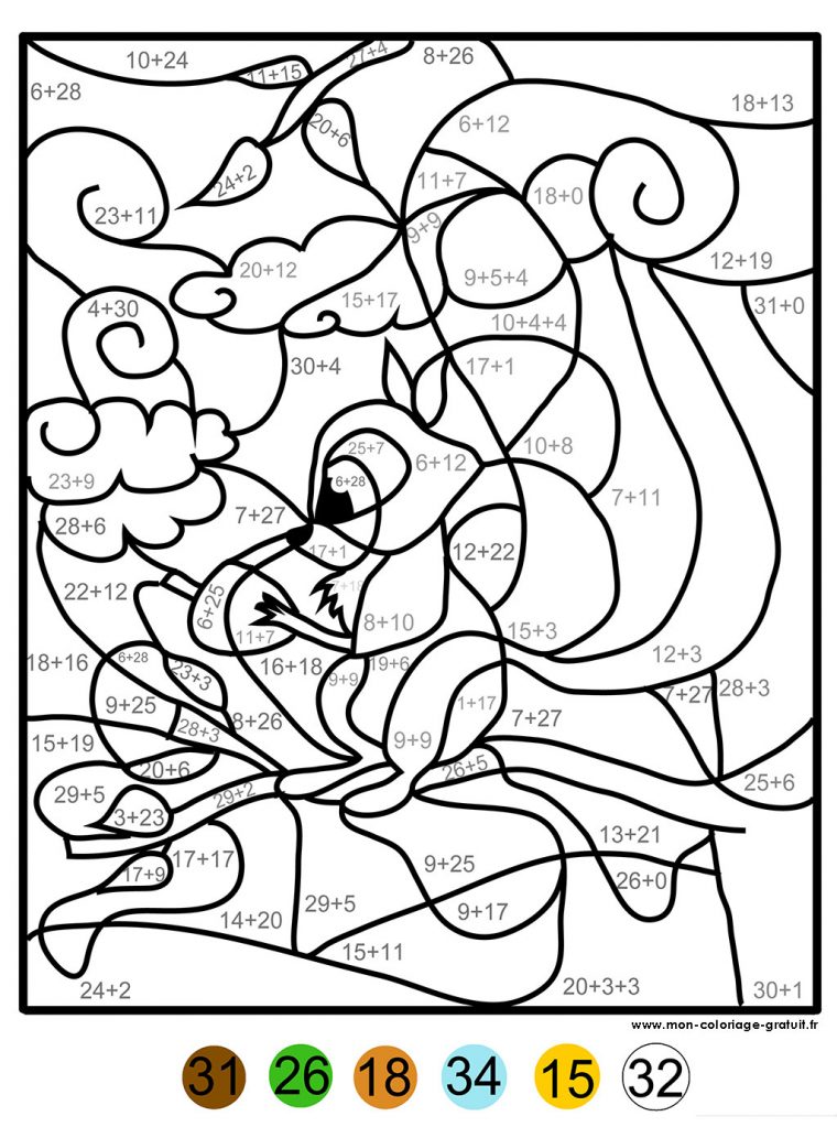 Coloriage Magique Addition Écureuil – Mon Coloriage En Ligne Gratuit encequiconcerne Coloriage Codé Princesse